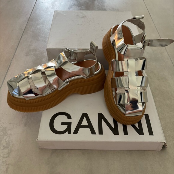 Ganni Shoes - 👡 GANNI Silver Strappy Sandals – EU 39 / US 8.5 – Rare Discontinued